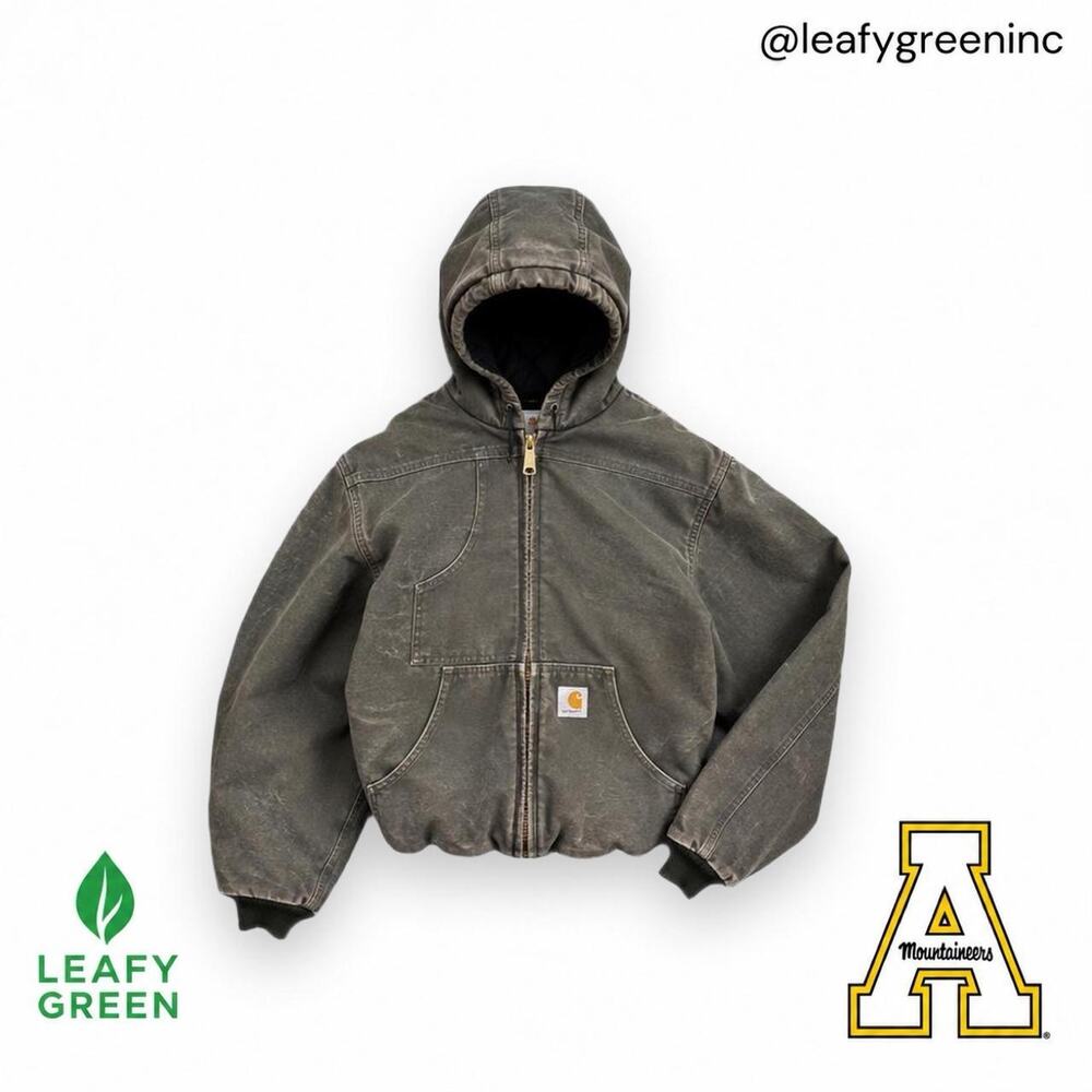 Carhartt J318 MOS Moss Green Quilt Lined Work Jacket us sz L Hooded Zip Up Boxy